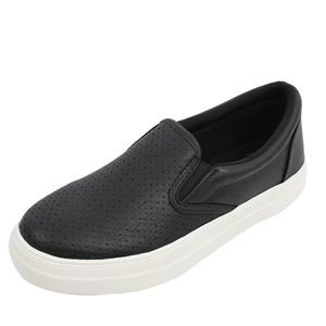 Black Perforated Round Toe Elastic Loafer Slip on